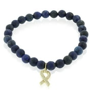 925 Sterling Silver CZ Breast Cancer Awareness Ribbon Stretch Beaded Bracelet