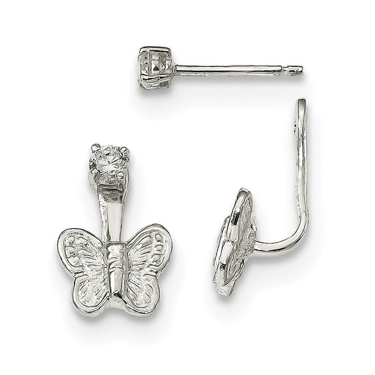 925 Sterling Silver CZ Butterfly Front Back Post Post Dangle