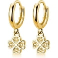 thumbnail image 1 of 925 Sterling Silver CZ Clover Hoop Earrings Dangle for Women Teens Lucky Clover Leaf Huggie Earrings Flower Drop, 1 of 12