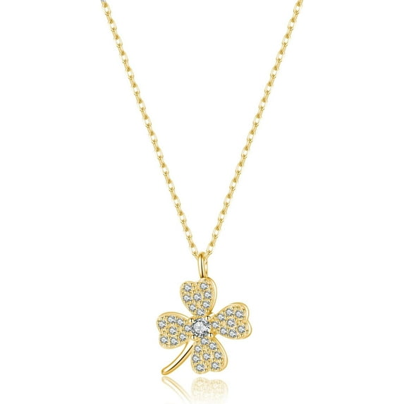 925 Sterling Silver CZ Clover Pendant Necklace for Women Teens Lucky Clover Pendant Necklace Choker