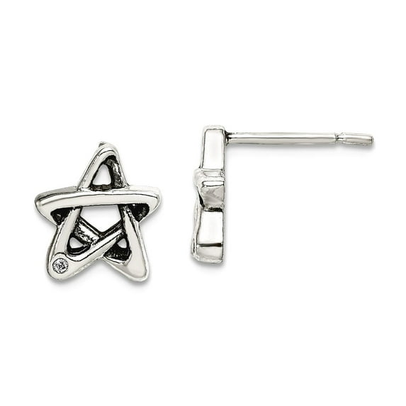 925 Sterling Silver Cubic Zirconia Oxidized Star Earrings 9.7x8.8mm Wide Stud Earring for Women