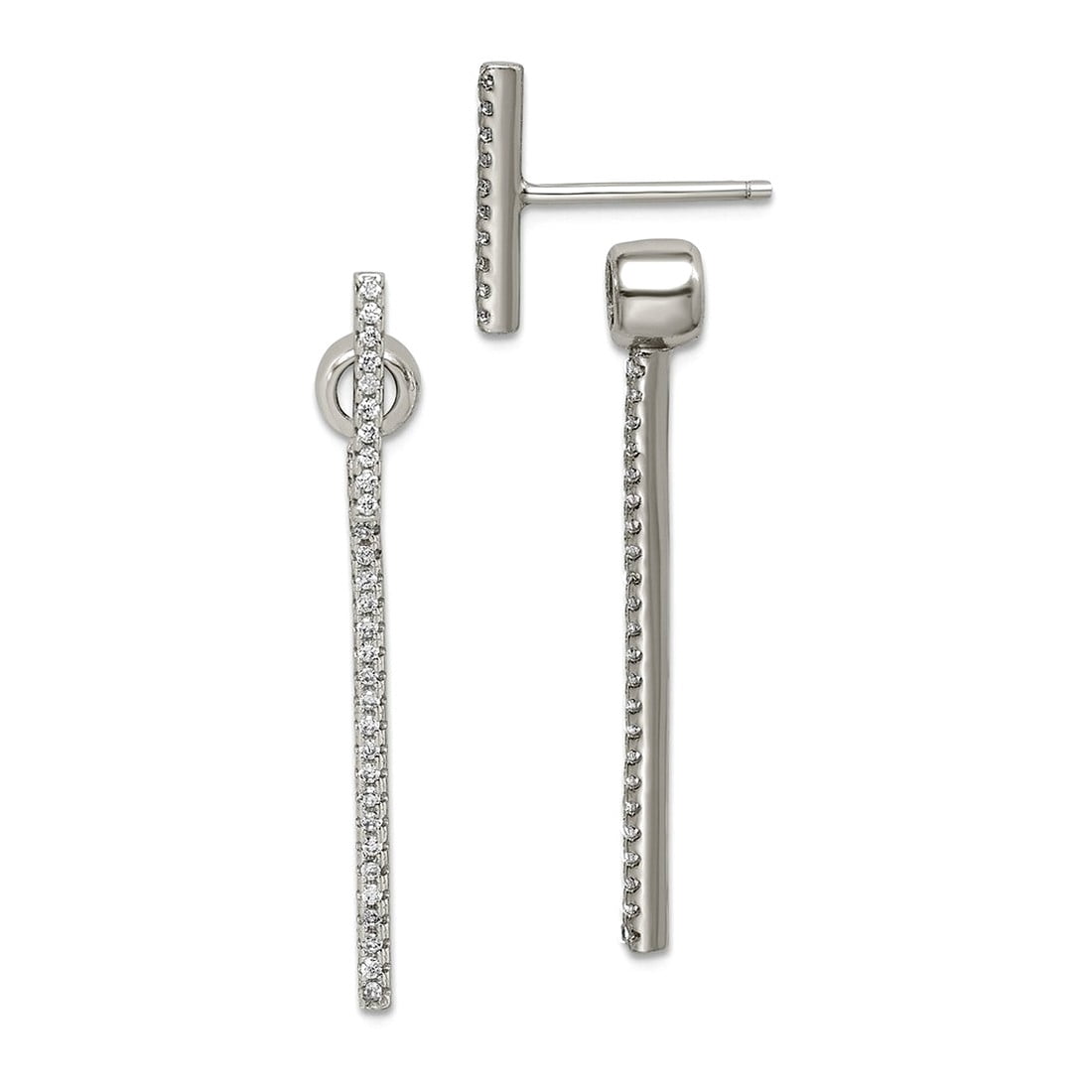 925 Sterling Silver Cubic Zirconia Bar Front and Back Earrings 35x5mm Wide Stud Earring for Women