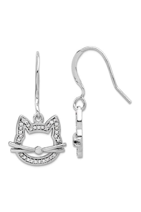 925 Sterling Silver Cubic Zirconia Cat Head Long Drop Dangle Earrings 29x15.4mm Wide Dangle Earring for Women