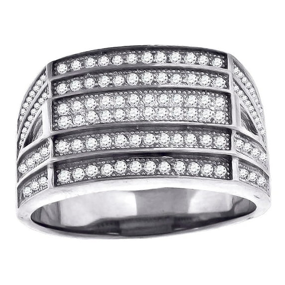 925 Sterling Silver Cubic Zirconia Cluster Rectangle Head Size 9 Mens Fashion Ring Band Wedding Band for Men