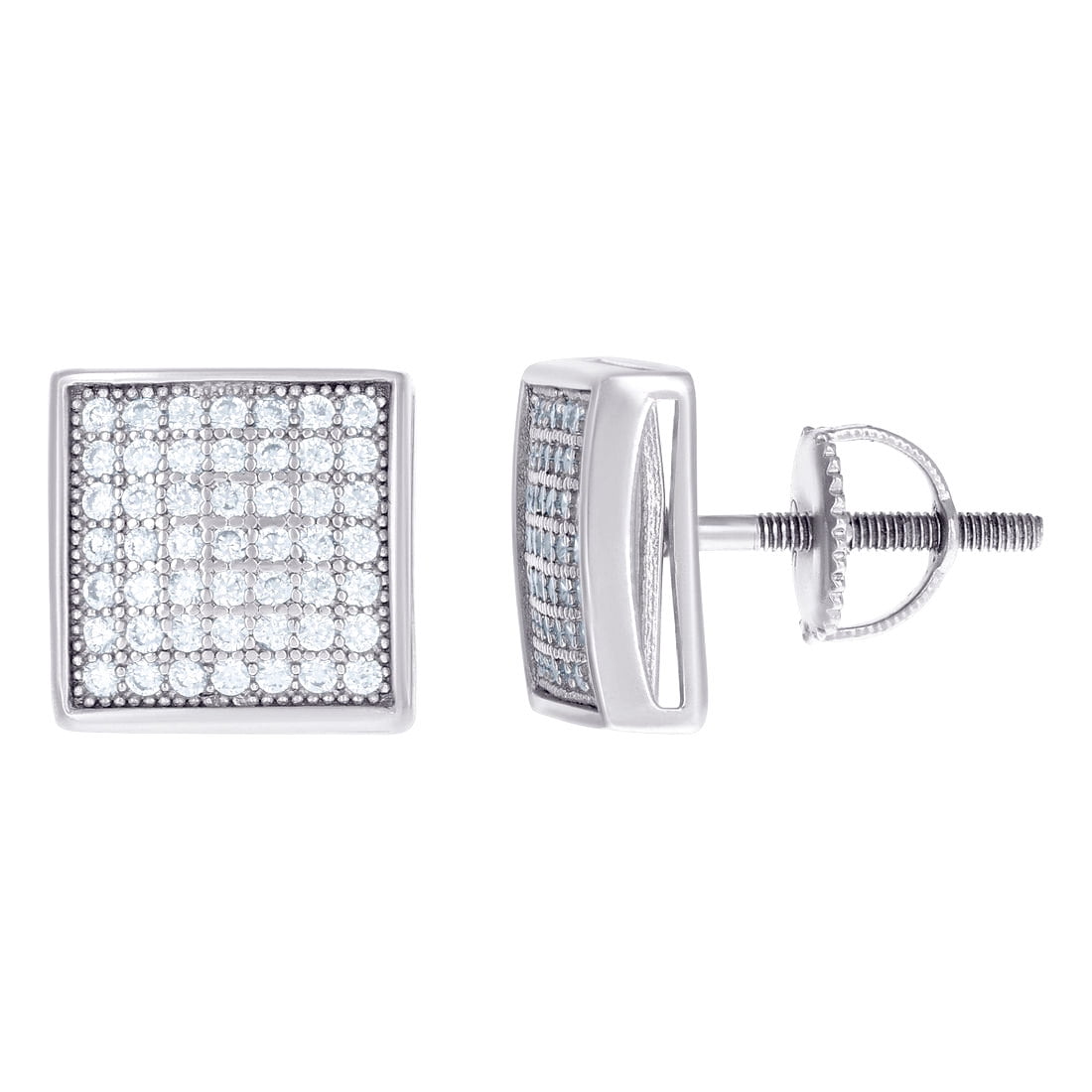 925 Sterling Silver Cubic Zirconia Dome Square Stud Unisex Screw Back 8mm Earrings Stud Earring for Women