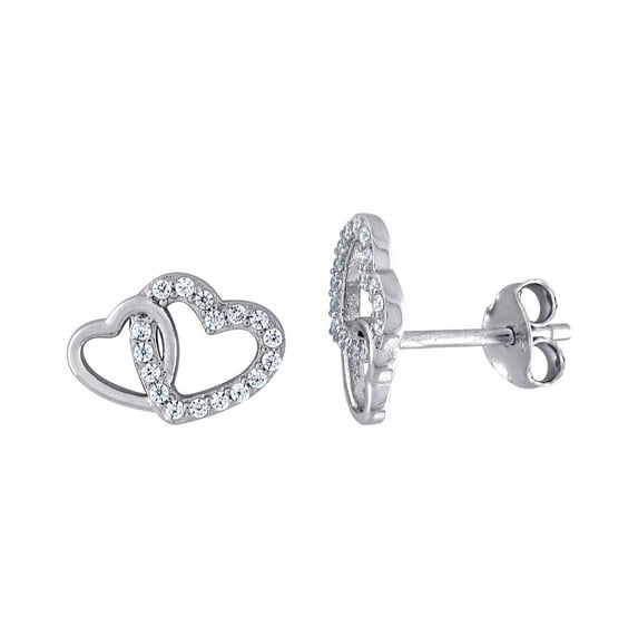 925 Sterling Silver Womens Cubic Zirconia Intertwined Love Heart Stud Earrings Stud Earring for Women