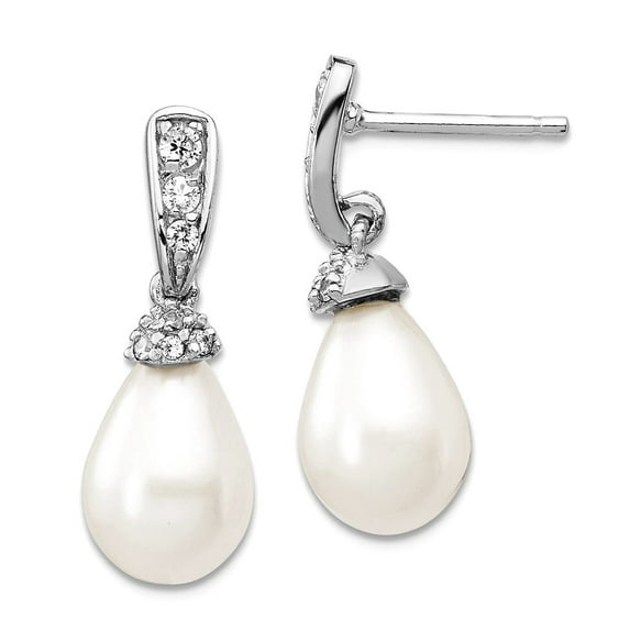 925 Sterling Silver Cubic Zirconia Freshwater Cultured Pearl Dangle Post Earrings 22x9mm Wide Dangle Earring for Women