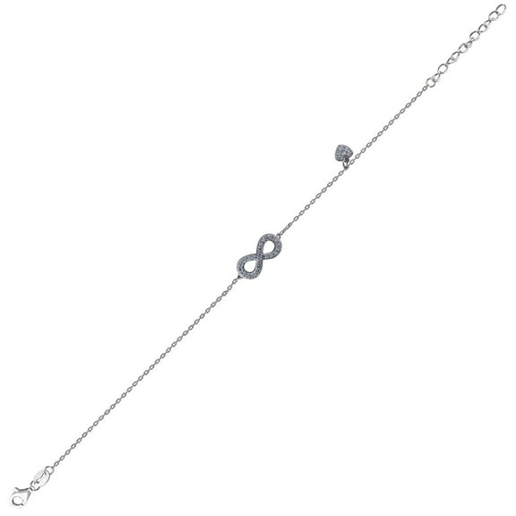 925 Sterling Silver Womens Cubic Zirconia Rolo Link Infinity With Love Heart Charm Bracelet Link Charm Bracelet for Wome