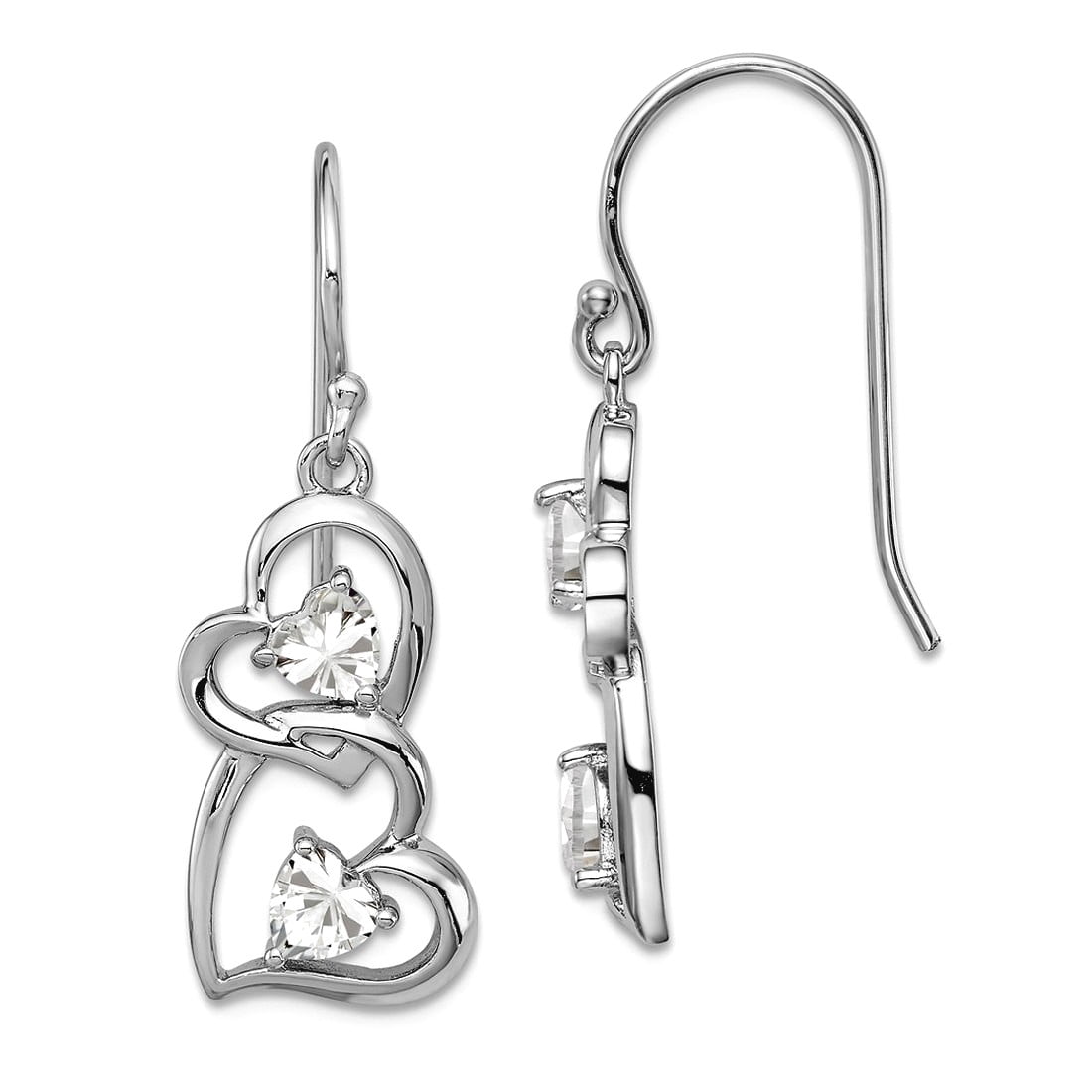 925 Sterling Silver Cubic Zirconia Love Heart Dangle Shepherd Hook Earrings 33x12mm Wide Dangle Earring for Women