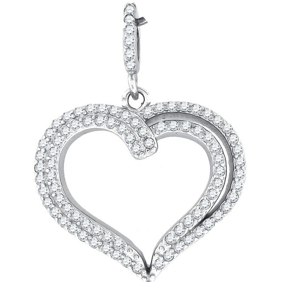 925 Sterling Silver Cubic Zirconia Love Heart Womens Fashion Pendant Necklace Charm 26.7x22mm Wide Pendant for Women