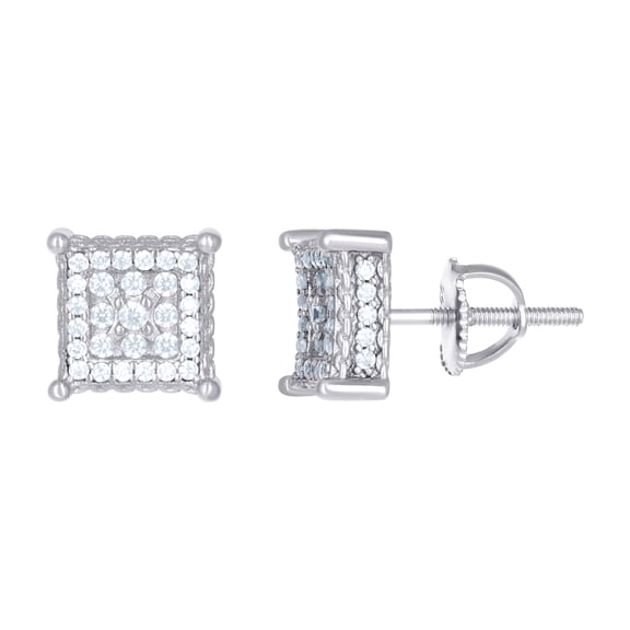 925 Sterling Silver Cubic Zirconia Unisex Square Kite Stud Earrings 8.2x8.2mm Wide Stud Earring for Women