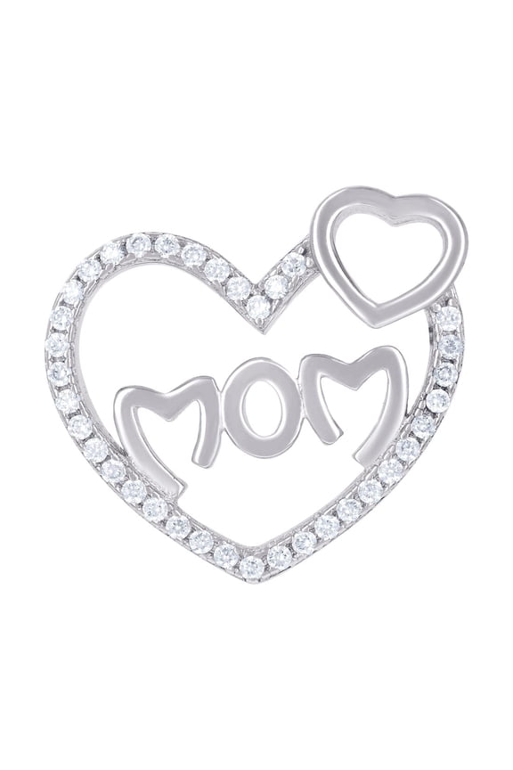 925 Sterling Silver Womens Cubic Zirconia Mom Love Heart Talking Charm Pendant Necklace 17.9x18.6mm Wide Pendant for Wom