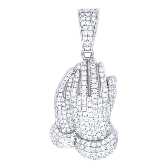 925 Sterling Silver Mens Cubic Zirconia Religious Praying Hands Charm Pendant Necklace 39.3x17.8mm Wide Pendant for Men