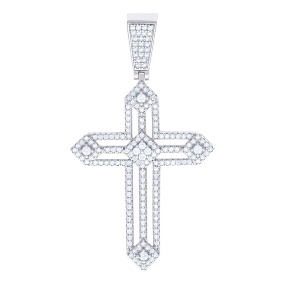 925 Sterling Silver Cubic Zirconia Religious Faith Cross 7.18gm Unisex Charm Pendant Necklace 58.9x33.6mm Wide Pendant f