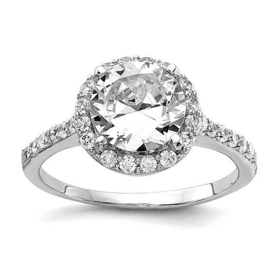 925 Sterling Silver Cubic Zirconia Round Ring Size 6 10.6mm Wide Ring for Women