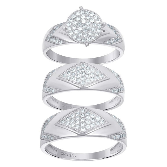 925 Sterling Silver Cubic Zirconia His and Hers Trio Cluster Matching Wedding Ring Band 10.4x4.2mm Wide Size 9 Wedding B