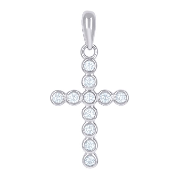 925 Sterling Silver Unisex Cubic Zirconia Cross Religious Charm Pendant Necklace 28.5x12.6mm Wide Pendant for Women