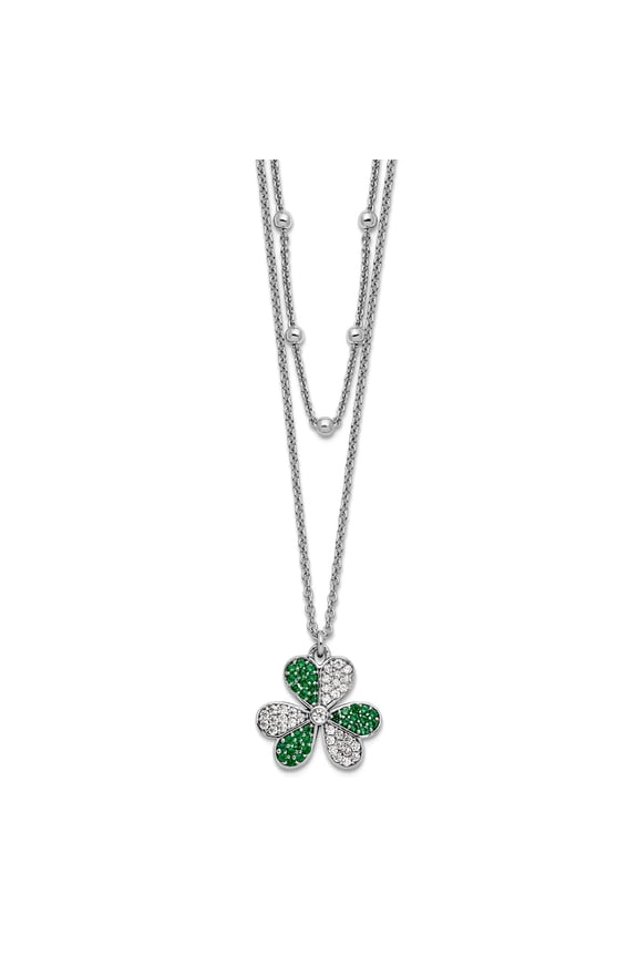 925 Sterling Silver Cubic Zirconia and Crystal Clover Beaded Drop With 2 In Extension Necklace 16 Inch 16.6mm Wide Penda