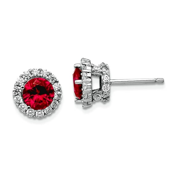 925 Sterling Silver Cubic Zirconia and Lab Created Ruby Stud Earrings 9.5x9.5mm Wide Stud Earring for Women