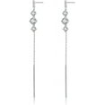 thumbnail image 1 of 925 Sterling Silver CZ Dangle Earrings Chain for Women Teens Long Dangle Earrings Tassel with Snake Chain Backs, 1 of 12