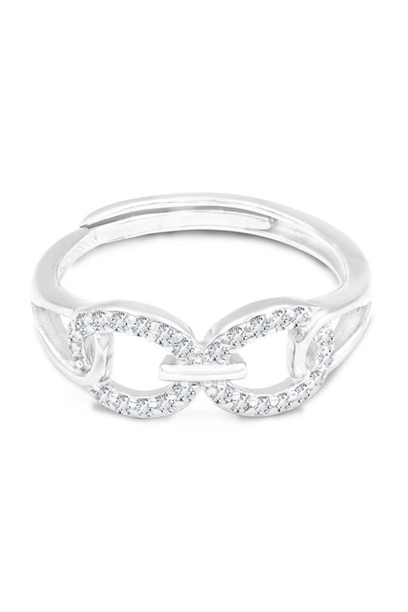 925 Sterling Silver CZ Double Link Ring Rhodium Plated Women