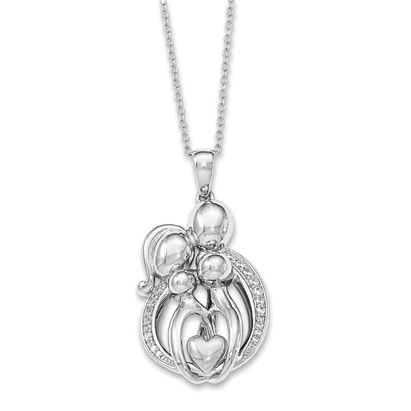 925 Sterling Silver CZ Family of 4 GatheRing 18in. Necklace; 18 inch; for Adults and Teens; for Women and Men