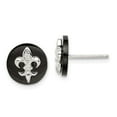 thumbnail image 1 of 925 Sterling Silver CZ Fleur de Lis on Onyx Circle Stud Earrings; for Adults and Teens; for Women and Men, 1 of 3