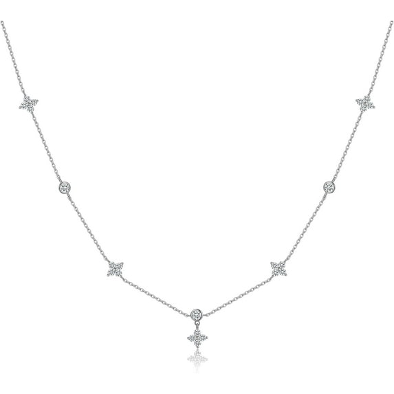 925 Sterling Silver CZ Flower Choker Necklace for Women Teens Dainty Leaf Pendant Necklace Chain