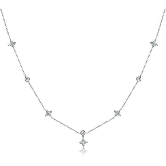925 Sterling Silver CZ Flower Choker Necklace for Women Teens Dainty Leaf Pendant Necklace Chain