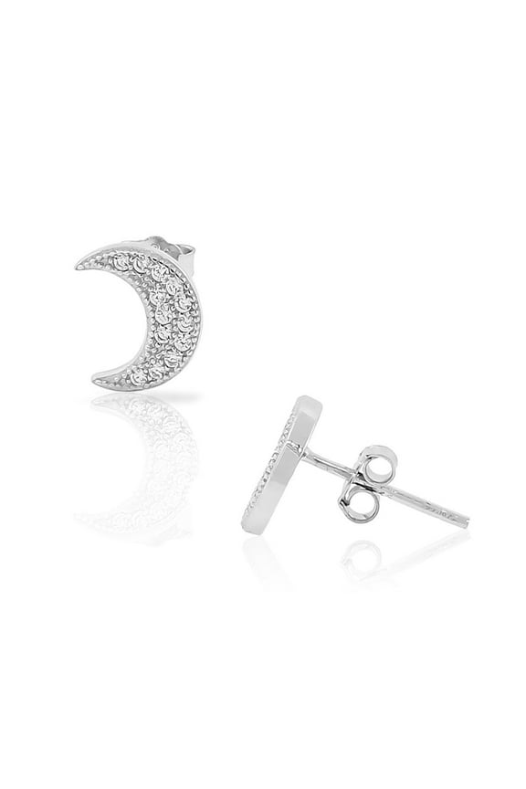 925 Sterling Silver CZ Half-Moon Crescent Womens Small Stud Earrings