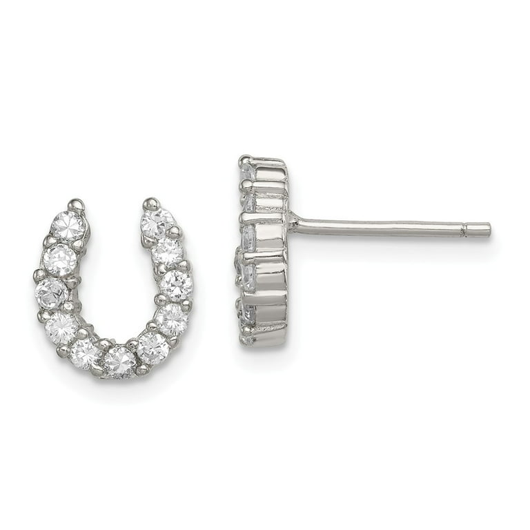 925 Sterling Silver CZ Horseshoe Post Earrings for Adults and Teens for Women and Men