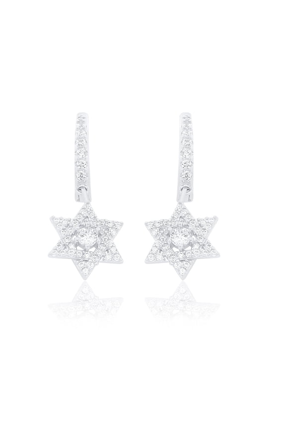 925 Sterling Silver CZ Huggie Dangle Star of David Earrings for Women