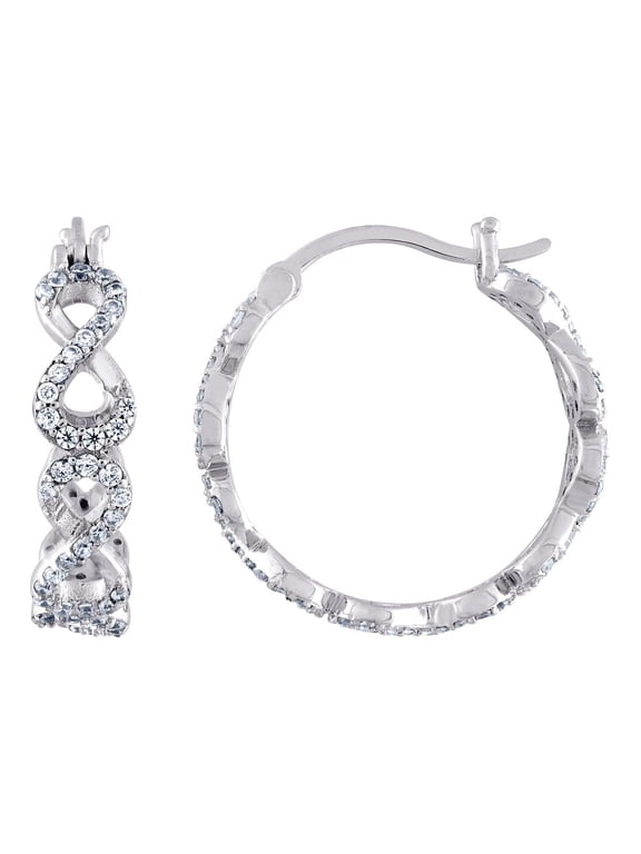 925 Sterling Silver CZ Infinity 3.61gm Womens Huggie Hoop Earrings 20.8x20.8mm Wide Hoop Earring for Women