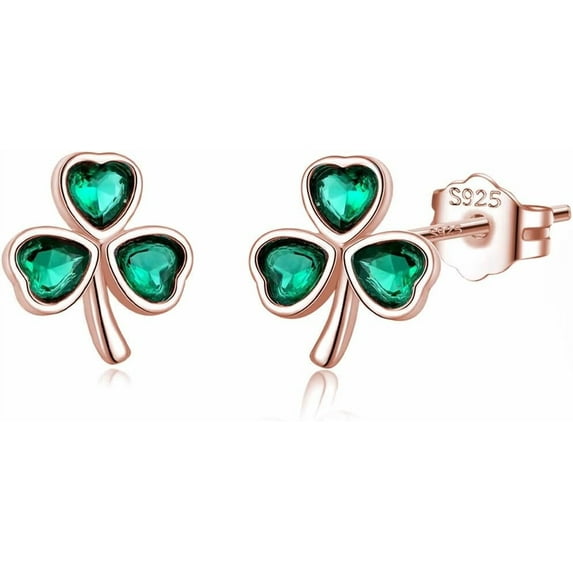 925 Sterling Silver CZ Leaf Clover Earrings Stud for Women Teens Shamrock Studs Earrings Love Clover Earrings Green for Spring