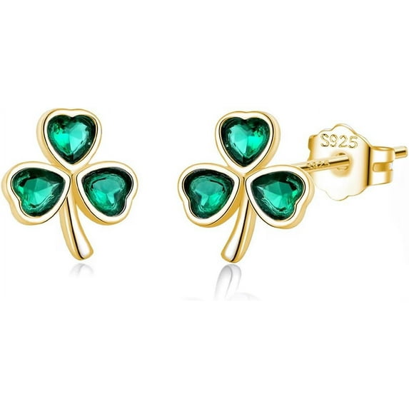 925 Sterling Silver CZ Leaf Clover Earrings Stud for Women Teens Shamrock Studs Earrings Love Clover Earrings Green for Spring