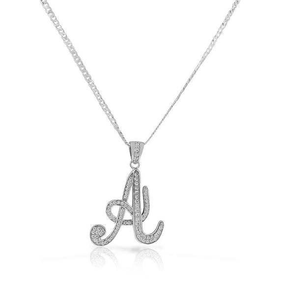 925 Sterling Silver CZ Letter Initial "A" Pendant Necklace - A