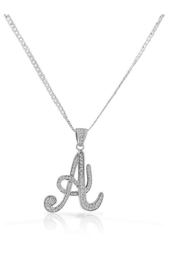 925 Sterling Silver CZ Letter Initial "A" Pendant Necklace - A