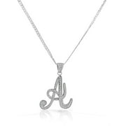 925 Sterling Silver CZ Letter Initial A Pendant Necklace - A
