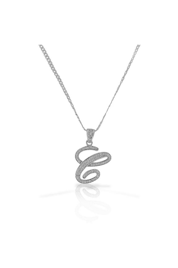 925 Sterling Silver CZ Letter Initial "C" Pendant Necklace - C