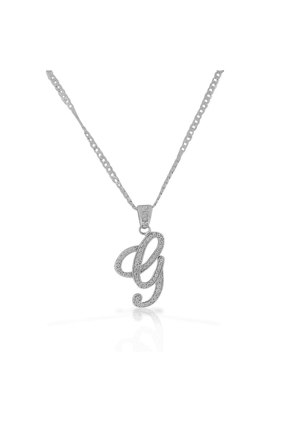 925 Sterling Silver CZ Letter Initial "G" Pendant Necklace - G