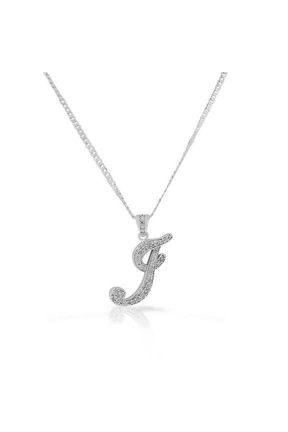 925 Sterling Silver CZ Letter Initial "I" Pendant Necklace