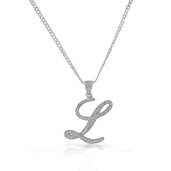 925 Sterling Silver CZ Letter Initial "L" Pendant Necklace - L