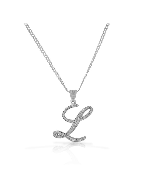 925 Sterling Silver CZ Letter Initial "L" Pendant Necklace - L