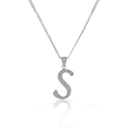 925 Sterling Silver CZ Letter Initial S Pendant Necklace - S