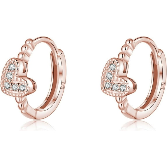 925 Sterling Silver CZ Love Hoop Earrings for Women Teens Small Heart Huggie Earrings