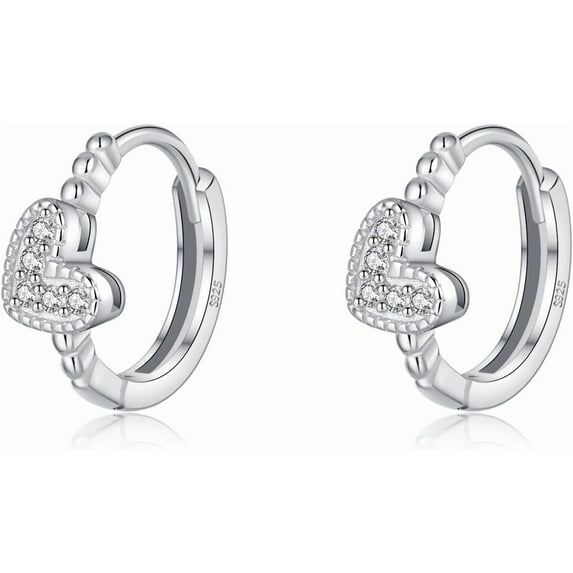 925 Sterling Silver CZ Love Hoop Earrings for Women Teens Small Heart Huggie Earrings