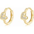 thumbnail image 1 of 925 Sterling Silver CZ Love Hoop Earrings for Women Teens Small Heart Huggie Earrings, 1 of 5