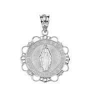 925 Sterling Silver CZ Mary Immaculate Miraculous Medal Circle Pendant