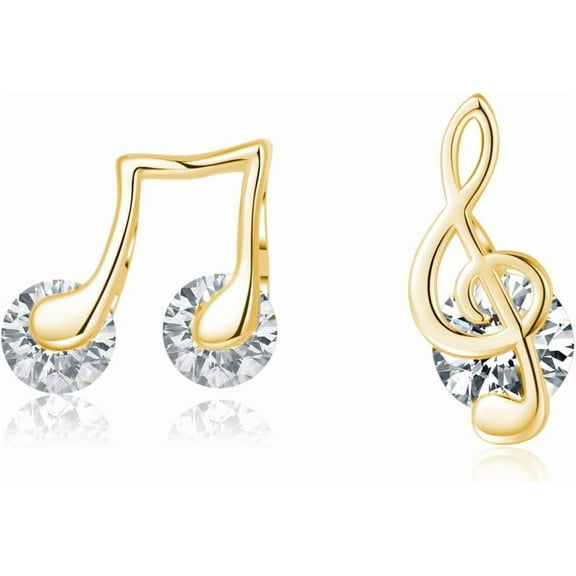 925 Sterling Silver CZ Musical Note Stud Earrings for Women Teens Music Earrings Studs for Music Lovers