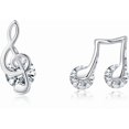 thumbnail image 1 of 925 Sterling Silver CZ Musical Note Stud Earrings for Women Teens Music Earrings Studs for Music Lovers, 1 of 5